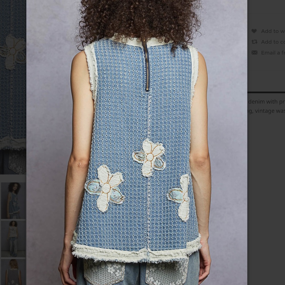❤️ POL “ Mary “ POL Denim Top with Double Gauze Flower Patch 44 - Picture 5 of 7